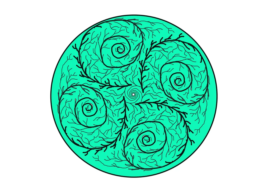 raices y tallos creando un patron repetitivo de forma circular